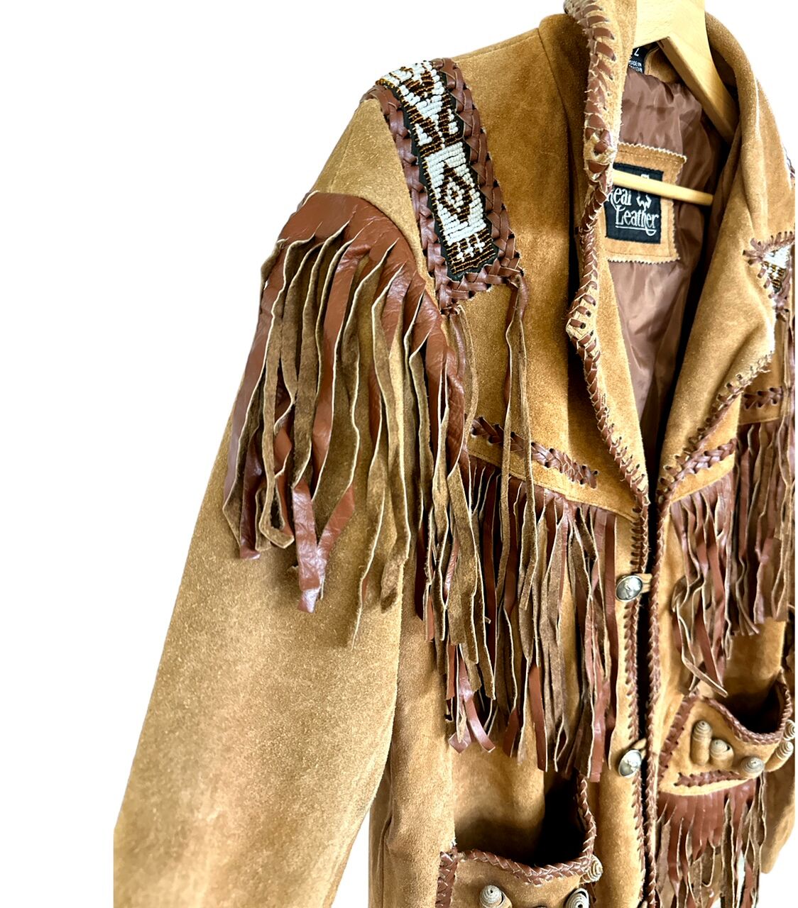 Men s Beaded Fringe Suede Leather Jacket