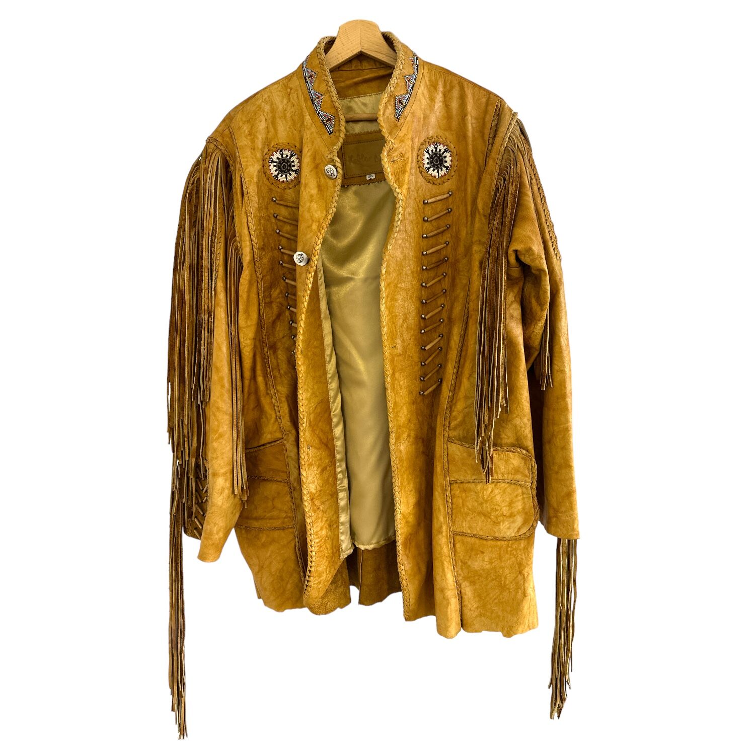 Western cheapest Leather Jacket with Fringes Cowboy Native Americans Beads Suede Leather Jacket with Handmade Beads Batches vintage look Multi Colors