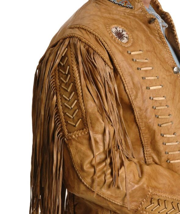 Soft leather Suede Cowboy Western Leather Jacket with Fringes Native Americans Beads Suede Leather good Jacket for mens